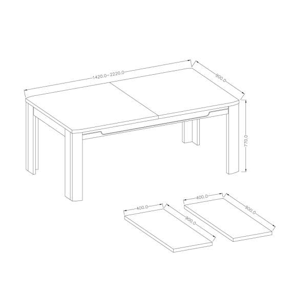 Spisebord AMUR 142x90 - eik - uttrekkbart