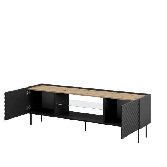 Tv-benk ONDA 180x58 - sort - 2 dører - elektrisk peis