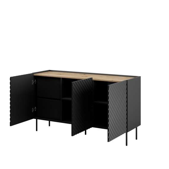 Skjenk ONDA 150x85 - sort - 3 dører - 2 innvendige skuffer