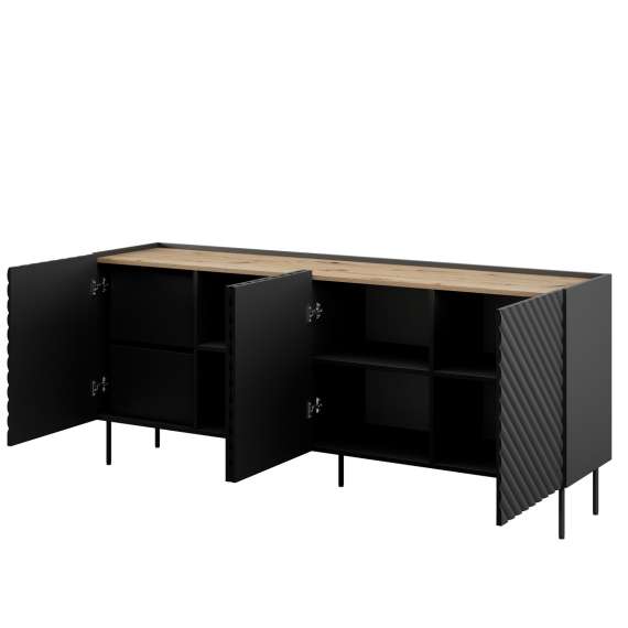Skjenk ONDA 200x85 - sort - 4 dører - 2 innvendige skuffer