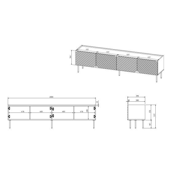 Tv-benk ONDA 200x54 - sort - 4 dører