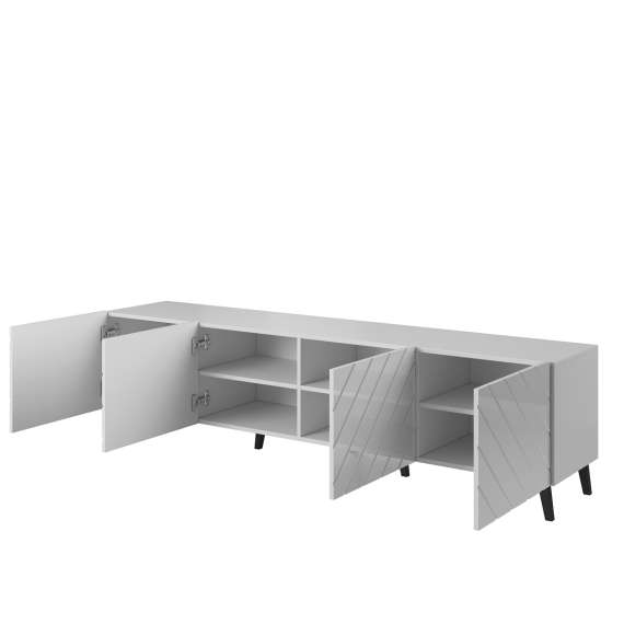 Tv-benk Abetta 200x52 cm - Hvit høyglans - 4 dører