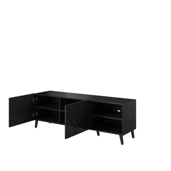Tv-benk Abetta 150x52 cm - Svart høyglans - 2 dører
