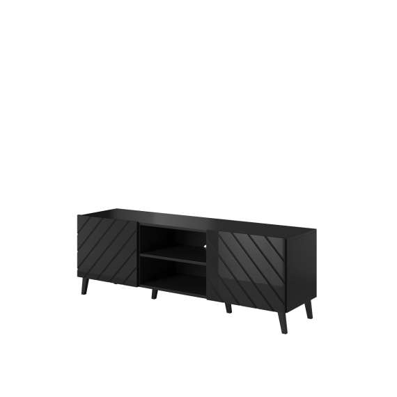 Tv-benk Abetta 150x52 cm - Svart høyglans - 2 dører