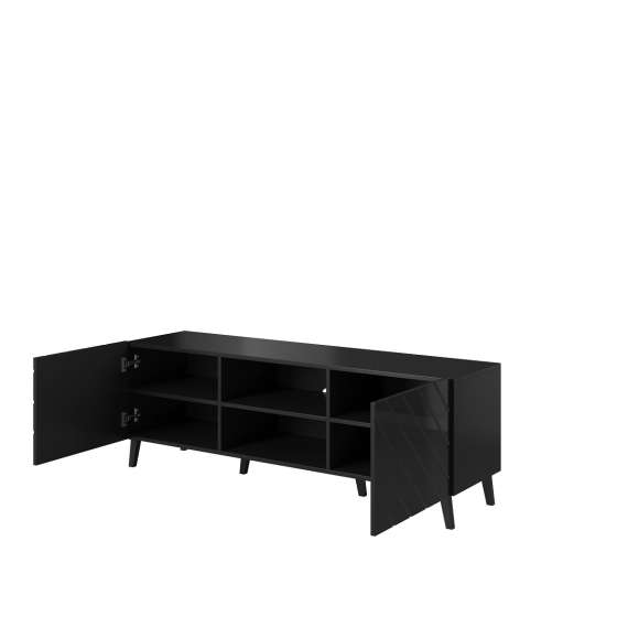 Tv-benk Abetta 150x52 cm - Svart høyglans - 2 dører