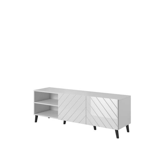 Tv-benk Abetta 150x52 cm - Hvit høyglans - 2 dører