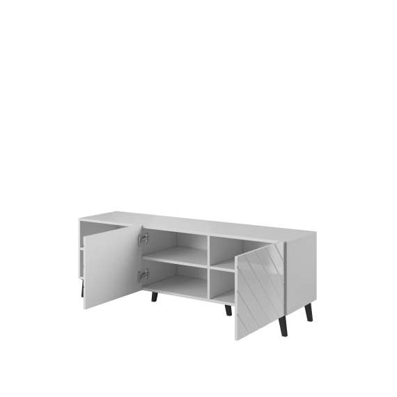 Tv-benk Abetta 150x52 cm - Hvit høyglans - 2 dører