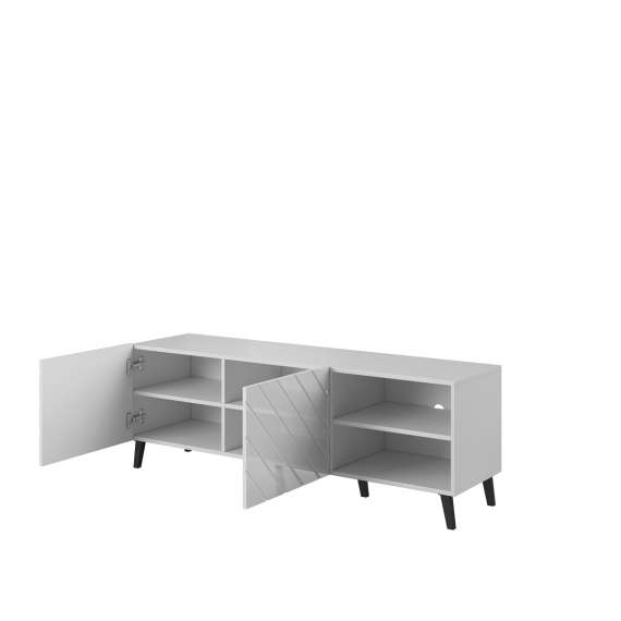 Tv-benk Abetta 150x52 cm - Hvit høyglans - 2 dører