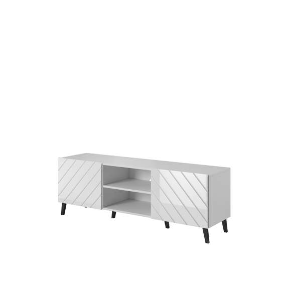 Tv-benk Abetta 150x52 cm - Hvit høyglans - 2 dører