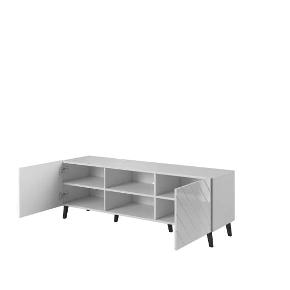 Tv-benk Abetta 150x52 cm - Hvit høyglans - 2 dører
