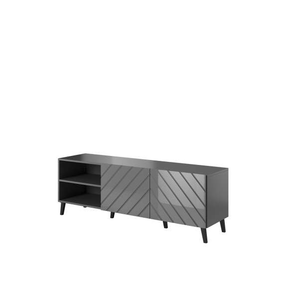 Tv-benk Abetta 150x52 cm - Grafitt høyglans - 2 dører