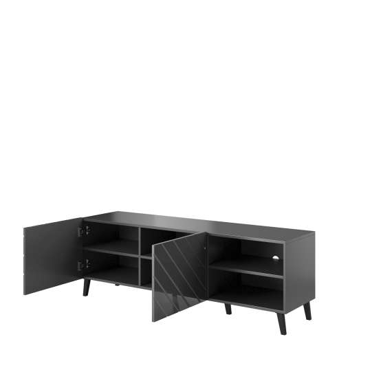 Tv-benk Abetta 150x52 cm - Grafitt høyglans - 2 dører