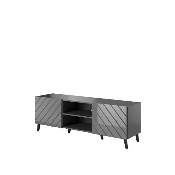 Tv-benk Abetta 150x52 cm - Grafitt høyglans - 2 dører