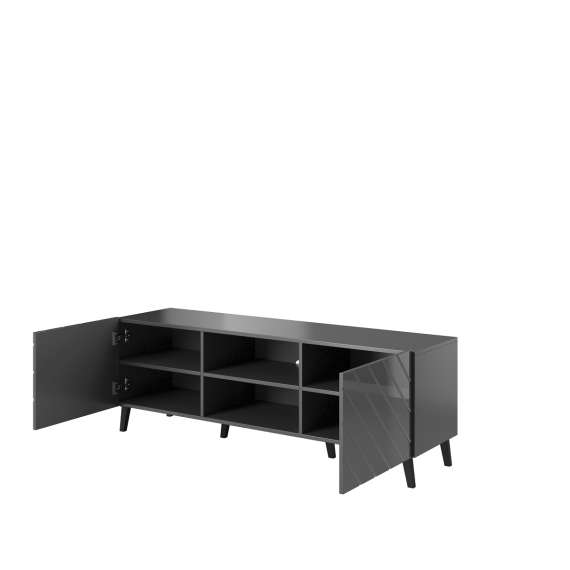 Tv-benk Abetta 150x52 cm - Grafitt høyglans - 2 dører