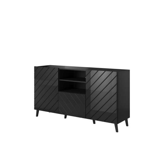 Skjenk Abetta 150x82 cm - Svart høyglans - 2 dører - 1 skuff