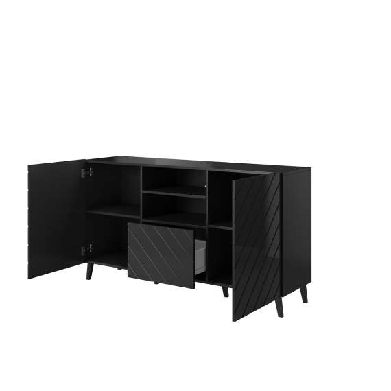Skjenk Abetta 150x82 cm - Svart høyglans - 2 dører - 1 skuff