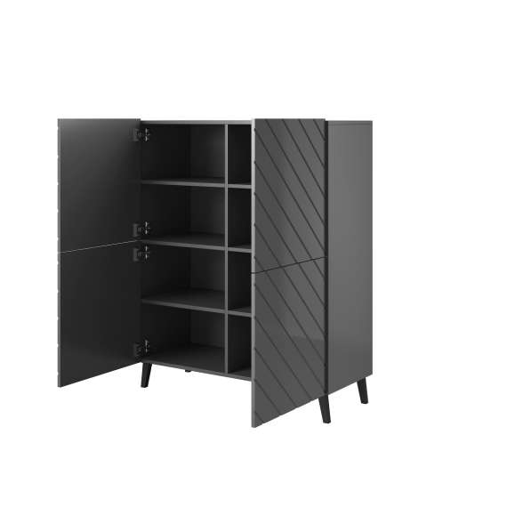 Skap Abetta 101x121 cm - Grafitt høyglans - 4 dører