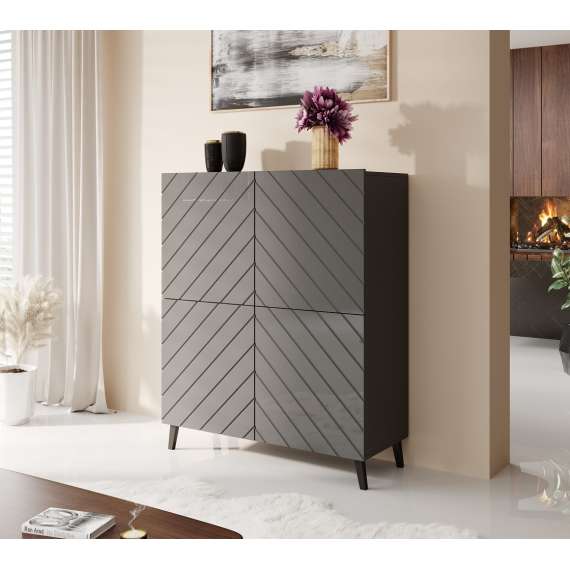 Skap Abetta 101x121 cm - Grafitt høyglans - 4 dører