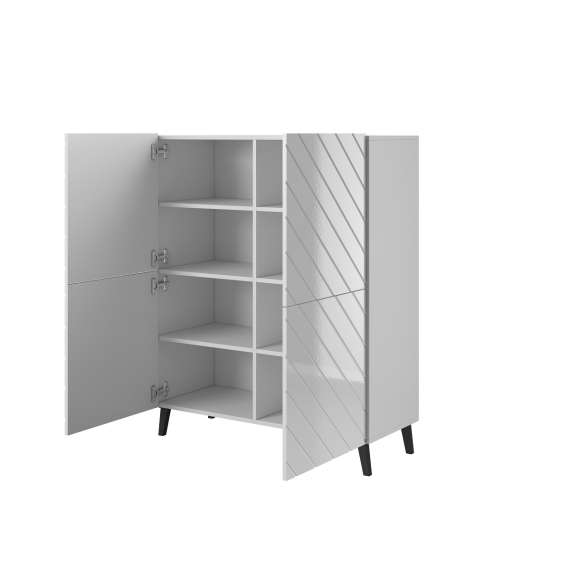 Skap Abetta 101x121 cm - hvit høyglans - 4 dører