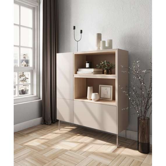 Skap Desin 120x140 - cashmere og eik - 1 dør 1 skuff 2 hyller