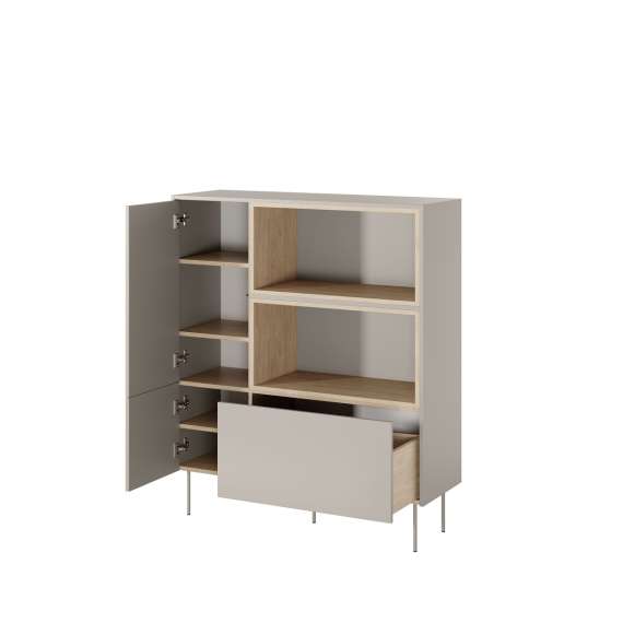 Skap Desin 120x140 - cashmere og eik - 1 dør 1 skuff 2 hyller