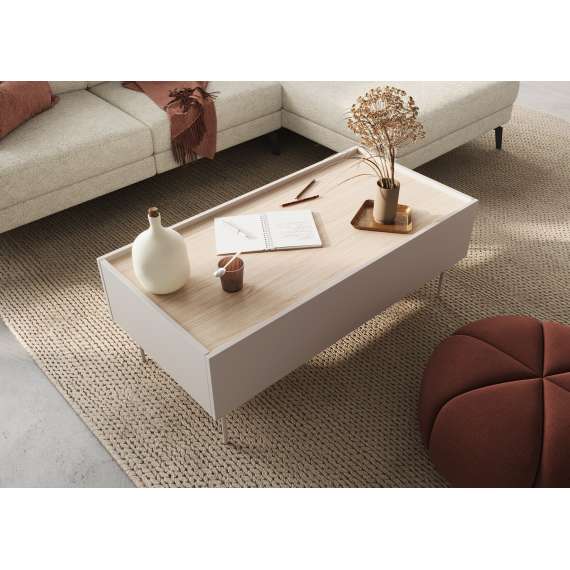 Stuebord Desin 120x60 - cashmere og eik - 2 skuffer