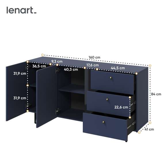 Skjenk Colours 160x84 cm - 2 dører - 3 skuffer