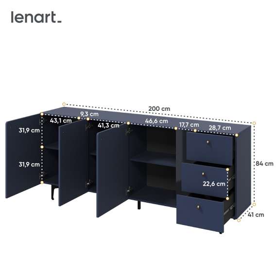 Skjenk Colours 200x84 cm - 3 dører - 3 skuffer