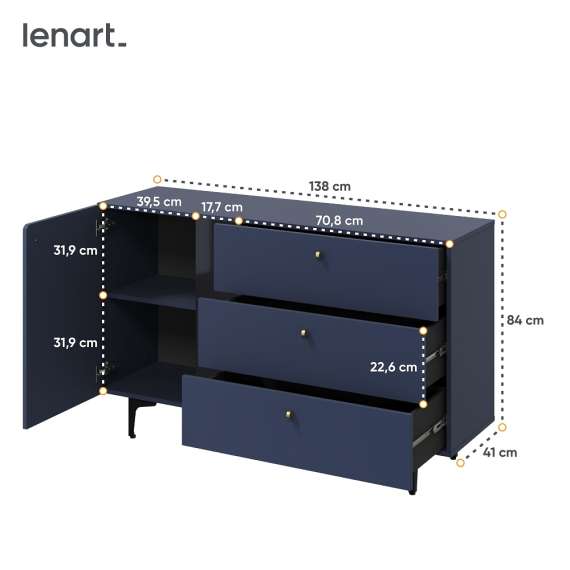 Skjenk Colours 138x84 cm - 3 skuffer