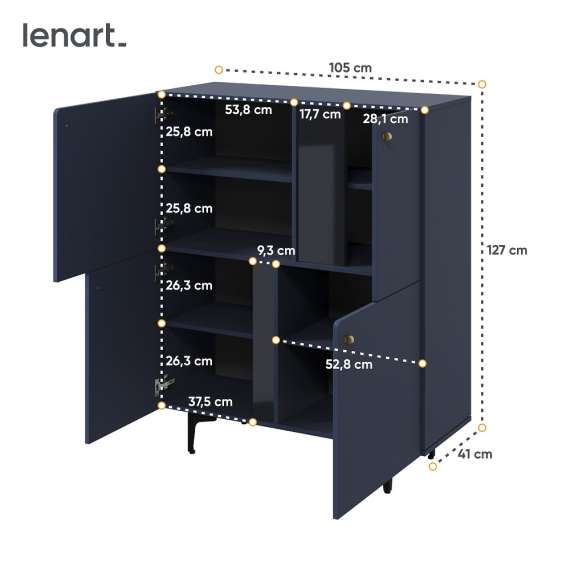 Skap Colours 105x127 cm - 4 dører - mørk blå