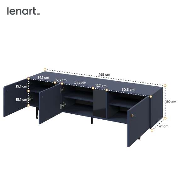 Tv-benk Colours 165x50 cm - 3 dører - mørk blå