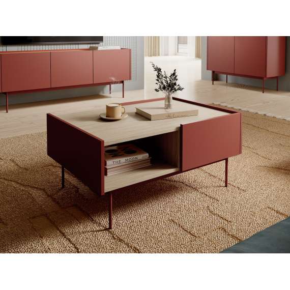 Stuebord Colo 97x65 - rustikk rød og eik - 2 skuffer