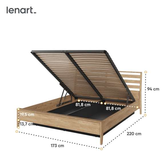 Seng Cozy 160x200 - eik - med oppbevaringsplass