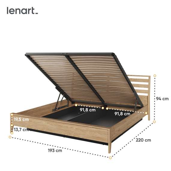 Seng Cozy 180x200 - eik - med oppbevaringsplass