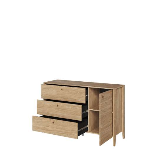 Kommode Cozy 136x91 - eik - 3 skuffer og 1 dør