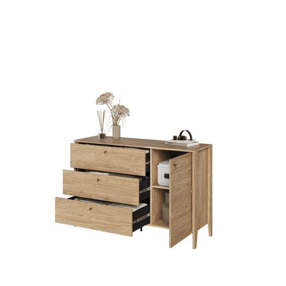 Kommode Cozy 136x91 - eik - 3 skuffer og 1 dør