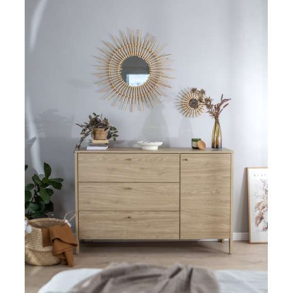 Kommode Cozy 136x91 - eik - 3 skuffer og 1 dør