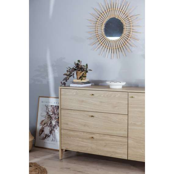 Kommode Cozy 136x91 - eik - 3 skuffer og 1 dør