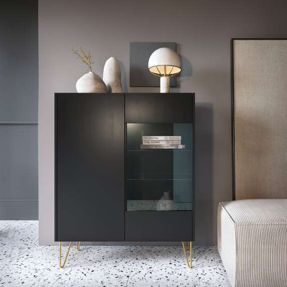 Vitrine Harmon 97x123 cm - Svart - Marmorlook