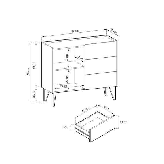 Skjenk Harmon 97x83 cm - Svart - Marmorlook