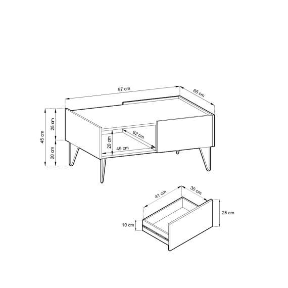 Stuebord Harmon 97x45 cm - Svart - Marmorlook - Skuffer