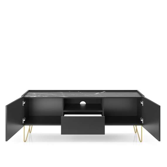 Tv-benk Harmon 144x55 cm - Svart - Marmorlook