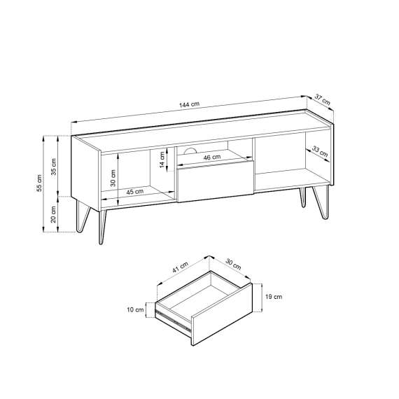 Tv-benk Harmon 144x55 cm - Svart - Marmorlook