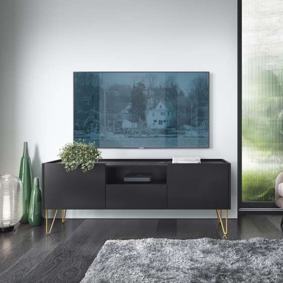 Tv-benk Harmon 144x55 cm - Svart - Marmorlook