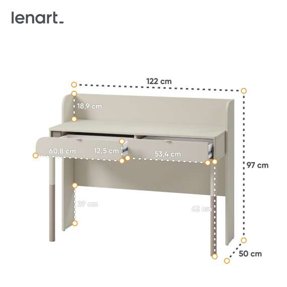 Skrivebord Harmony 122x50 - cashmere matt - 2 skuffer