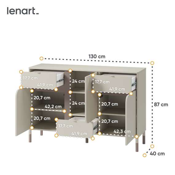 Kommode Harmony 130x87 - cashmere matt - 3 dører og 3 skuffer