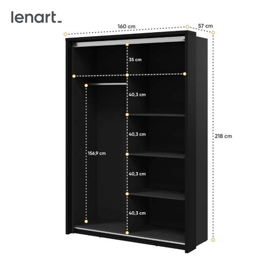 Garderobeskap Arti 160x218 - sort - eik - speil