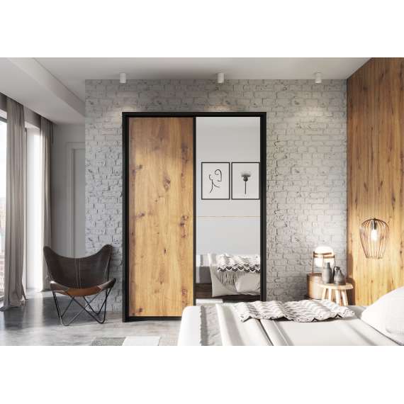 Garderobeskap Arti 160x218 - sort - eik - speil