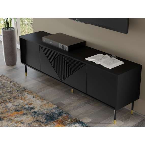 Tv-benk Woody 180 - svart matt - 4 dører