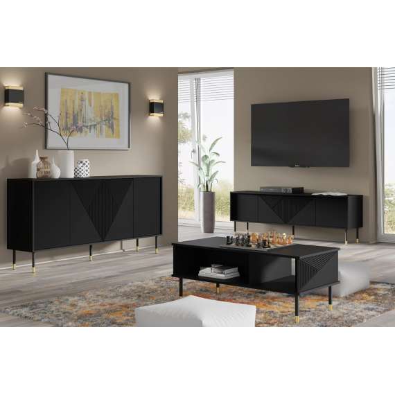 Tv-benk Woody 180 - svart matt - 4 dører